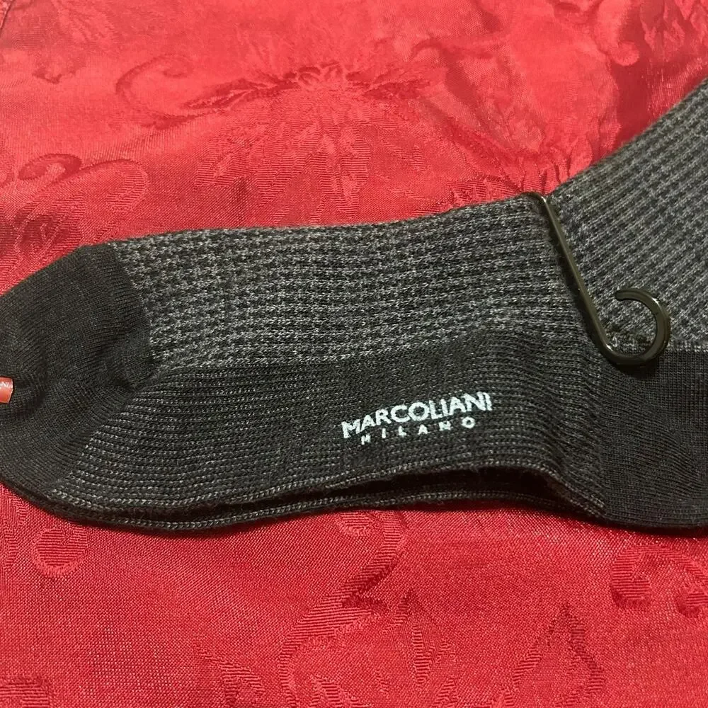 Marcoliani Milano Merino Wool Dress Socks Mens US 8-11 EUR 41 Gray Houndstooth